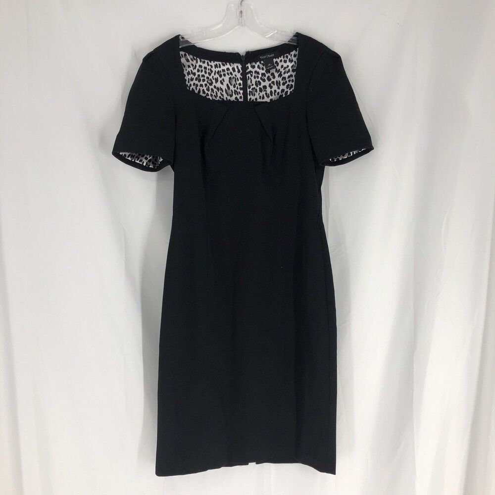 White House Black Market Sheath Dress Womens Black Square Neck Size 10